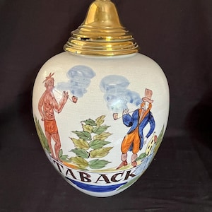 Antique DELFT  Holland large polychrome  tobacco jar.  Marked bottom