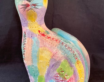 10.8 Inch Large Bitossi aldo londi colorful cat. Marked + number