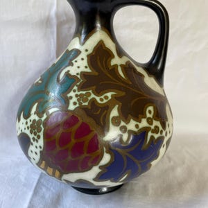 antique dutch Gouda pottery vase.  / pitcher  Approx 1920. Several marks.