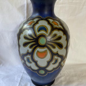 antique dutch Gouda pottery vase. Approx 1920. Several marks. decor Nick