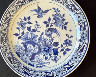 Porceleyne Fles Delft Teller, Blaues Blumenmuster