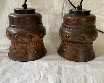 Nanny Still for Raak, Mid-Century Copper & Amber Glass Ceiling Lamps (Set of 2)