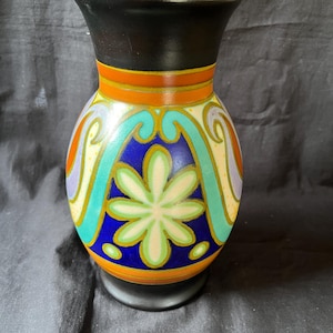 Exclusive Antique Dutch Gouda plateel art deco vase . Decor Ebi. Approx 1920