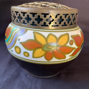 antique large  Dutch Gouda Arnhem pottery rosebowl. Appr 1920.  Several marks .