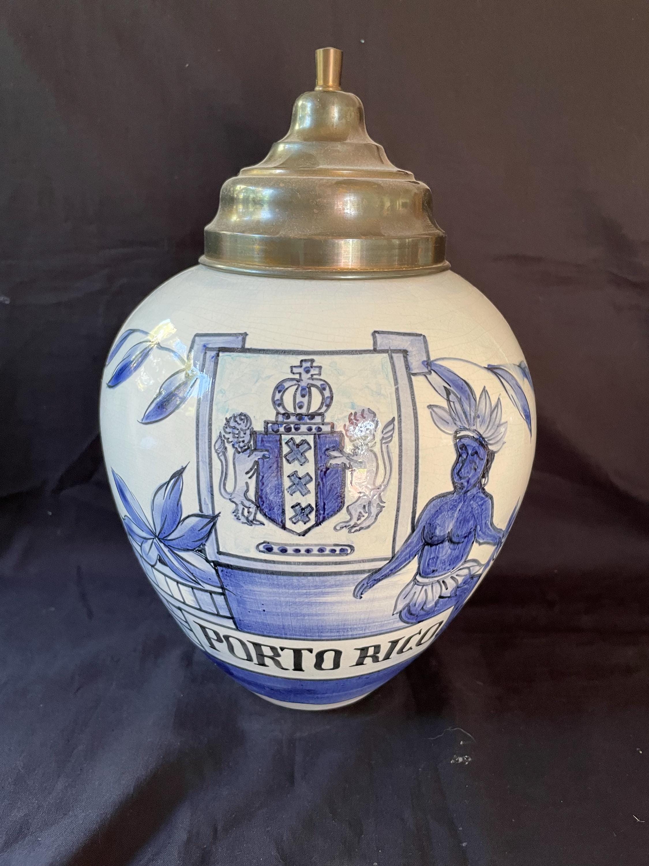dutch tobacco jar Antique Large Dutch Delft Tobacco Jar. VOC Mark. 1876 - 1878. Waepon  Amsterdam