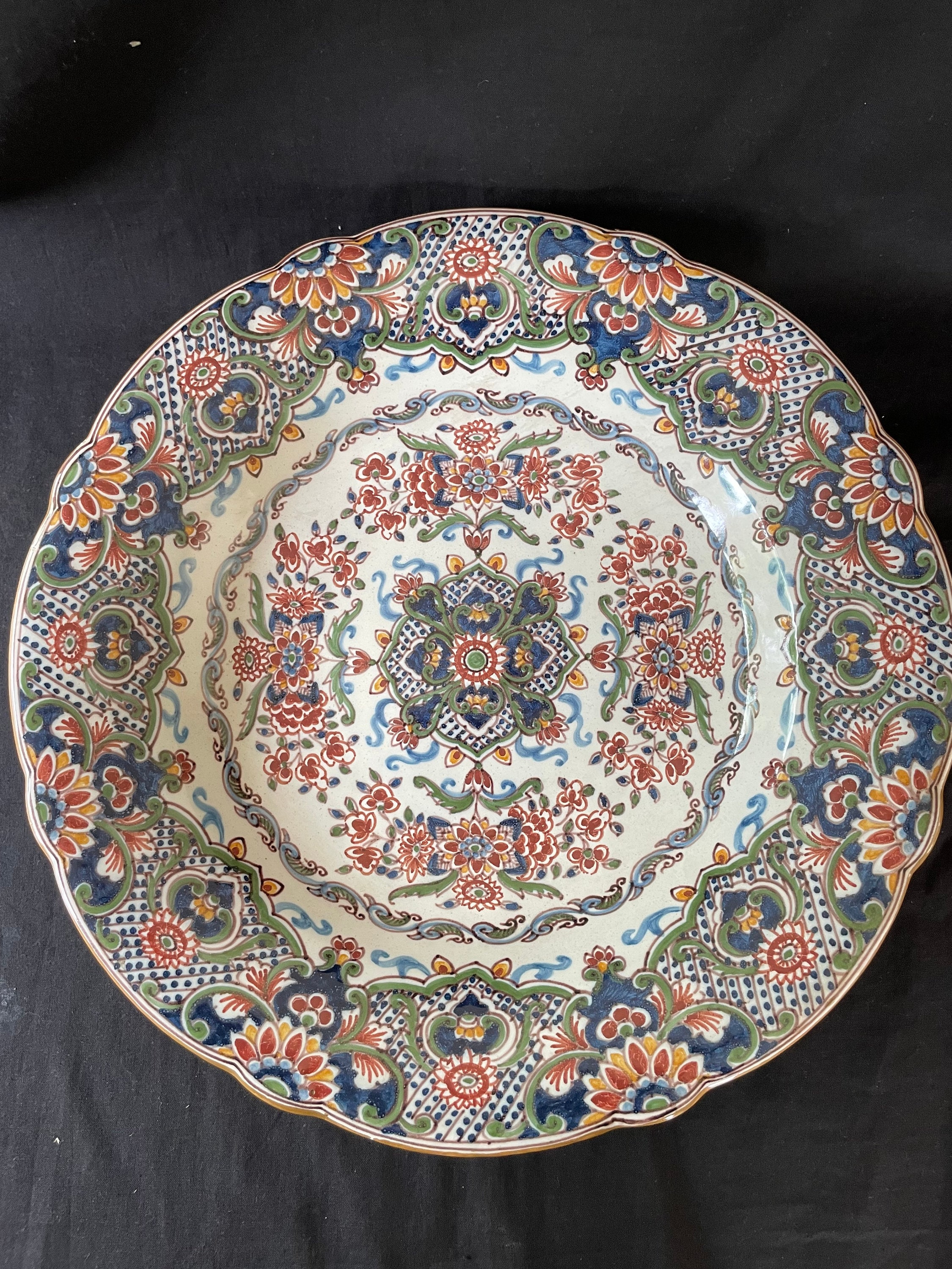 オランダ　MAKKUM 壁がけお皿 antique Dutch Tichelaar Makkum Holland polychrome oval bowl
