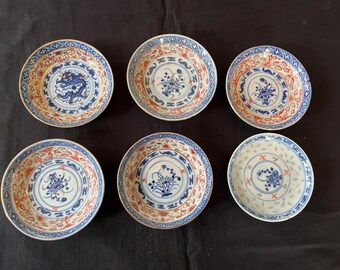 ヴィンテージ中国磁器手描き龍と鳳凰ライスボウル 10 個 新品同様