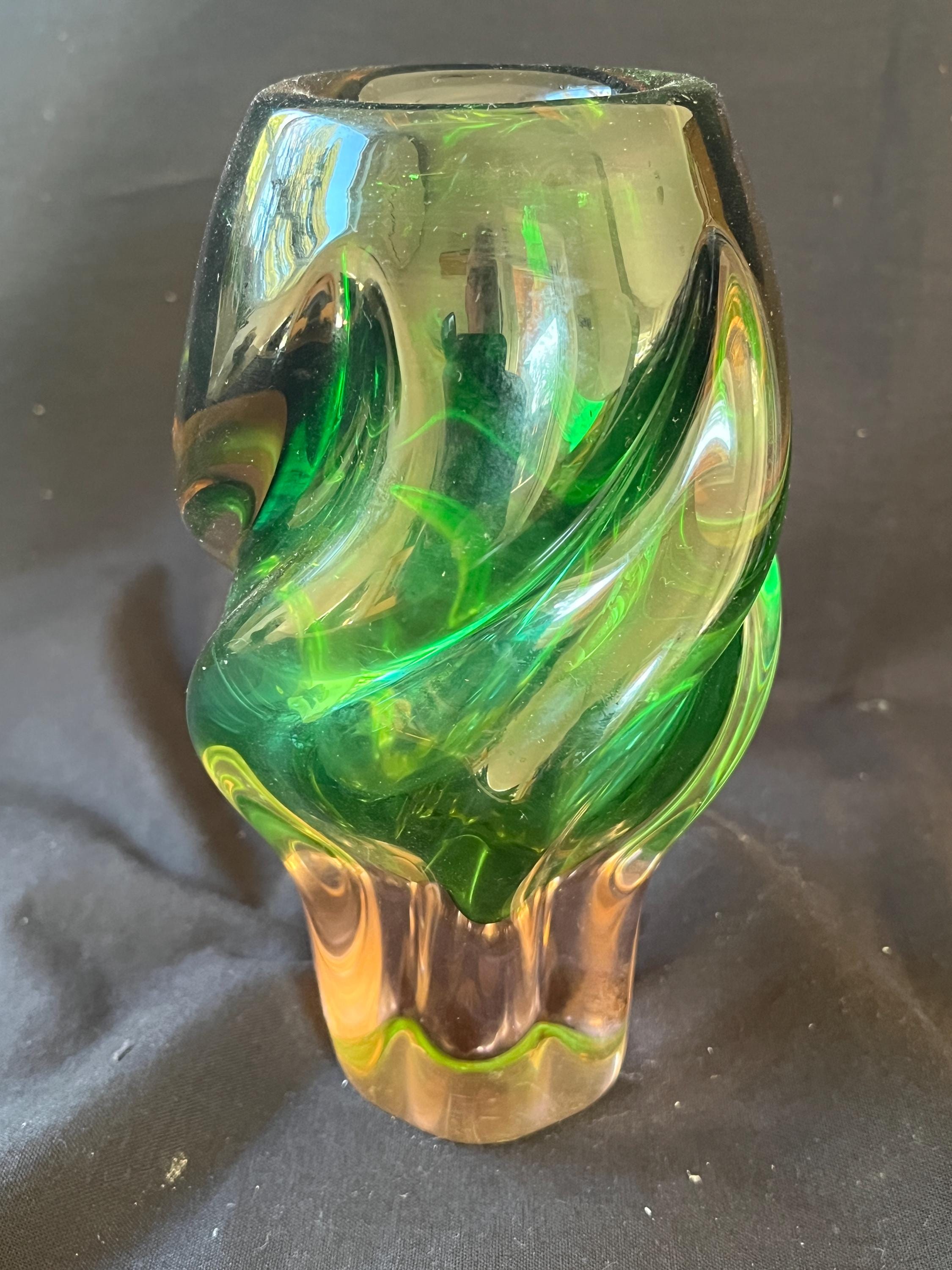 ヴィンテージ チェコ ボヘミアン クリブスカ アート ガラス ツイスト