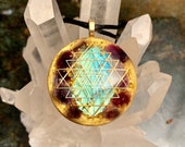 Orgonite Pendant Orgone Elite Sri Yantra 24k Gold Flake, Elite Shungite, Labradorite, Amethyst EMF Protection Jewelry 2 Sizes