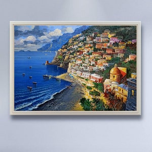 Positano painting impressionist &quot;Tpward evening on the coast&quot; original by Vincenzo Somma Italian painter Italy home decor wall art