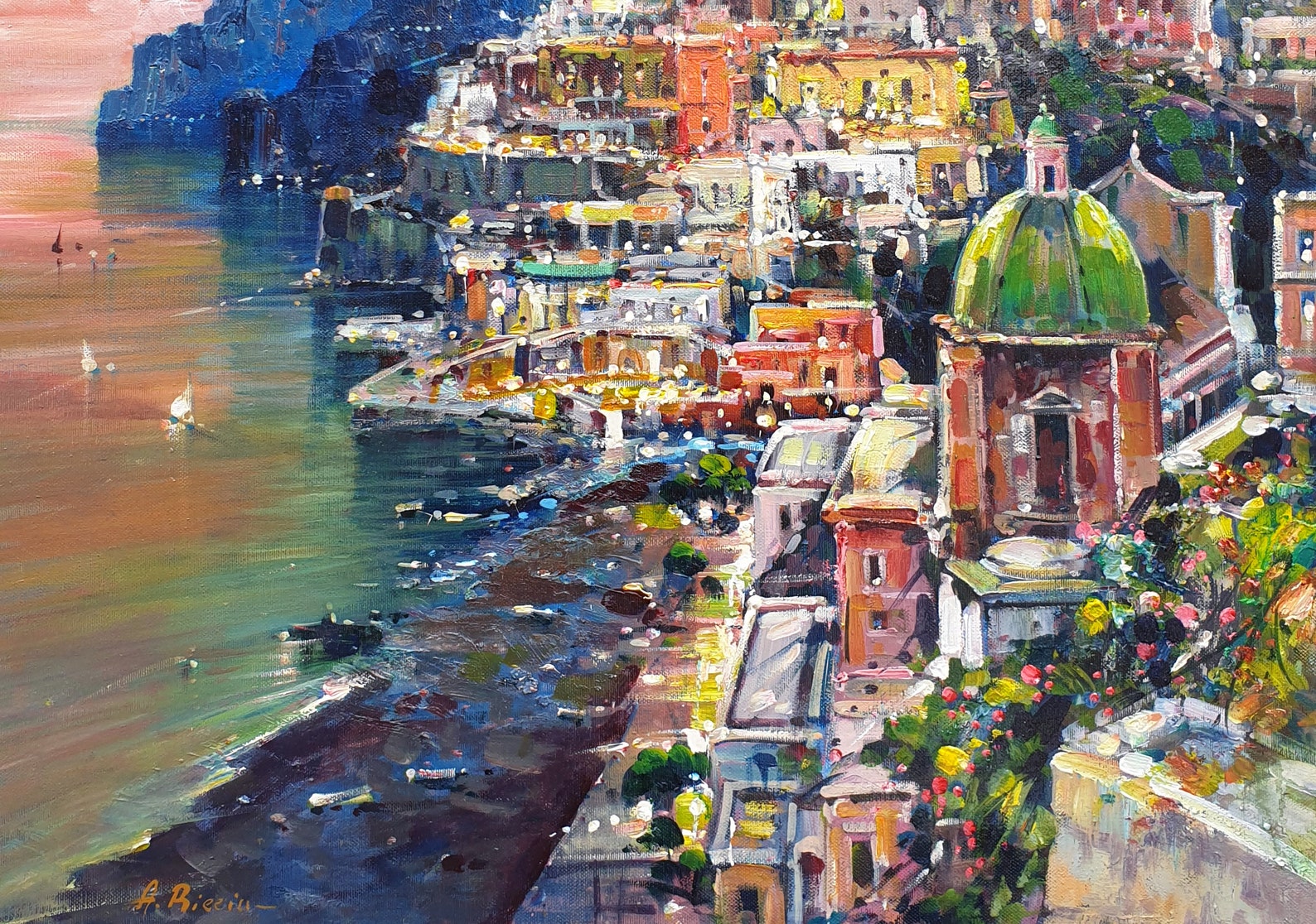 Evening in Positano painting oil canvas Italian original of | Etsy