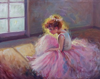 Peinture italienne « Danseuse de ballet au repos » ballerine huile peintre original Domenico Ronca Italie figurative décoration murale art