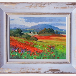 Tuscany painting,impressionist landscape,&quot;Countryside with flowers&quot;,original Andrea Borella,Italian painter,Italian home decor,Toscana art