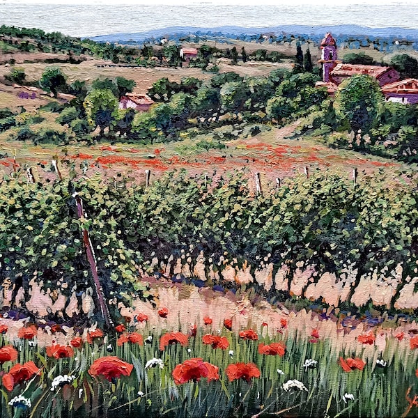 Tuscany painting "One day in the vineyard n2" original oil artwork Roberto Gai 1948 Toscana landscape wall art home decor Italy