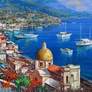 Positano painting, Italy painting, &quot;A summer day&quot;,original impressionist artwork,Italian painter Somma,Amalfitan Coast painting,wall decor
