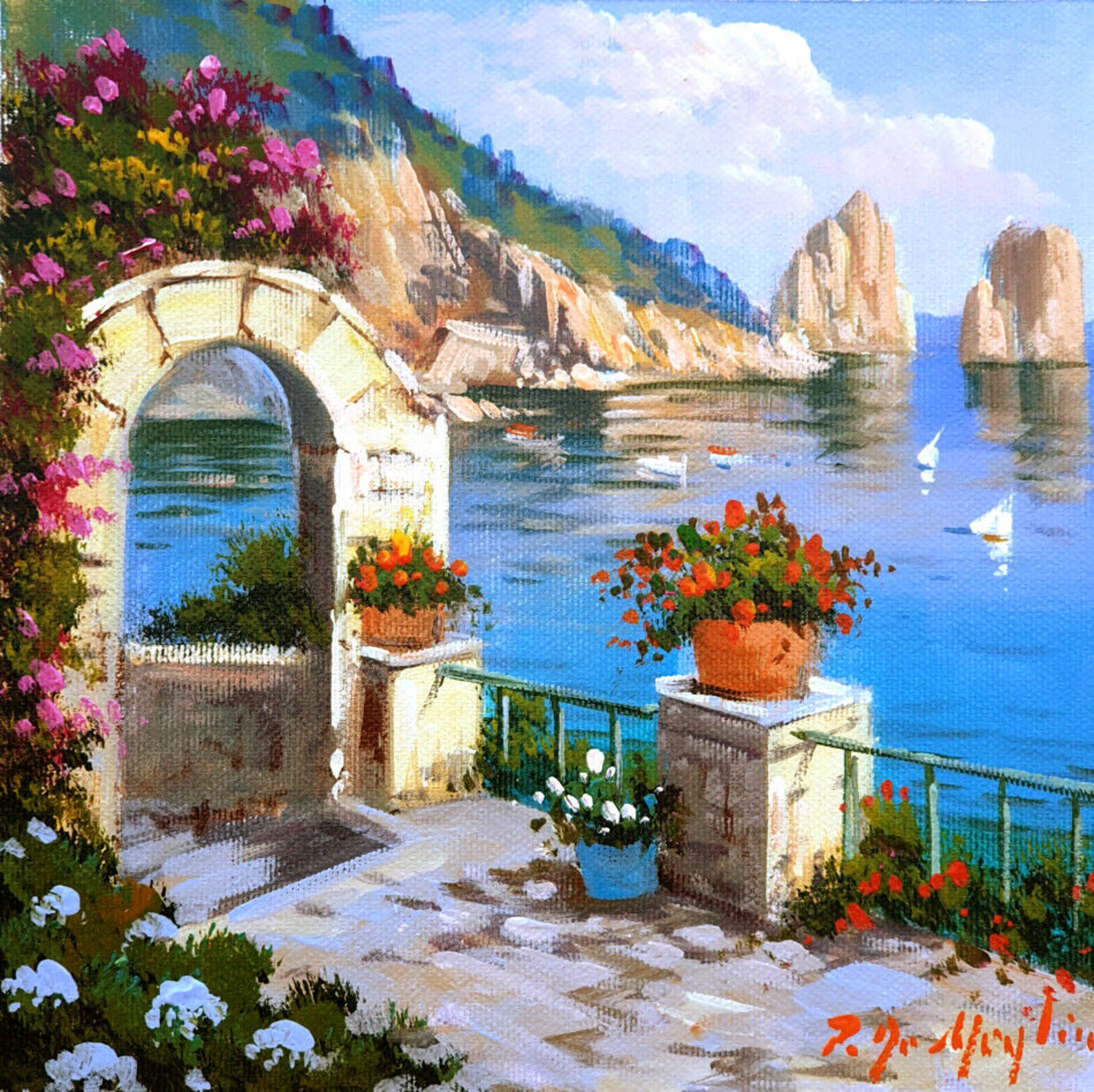 Capri view painting Italian seaside original oil canvas Etsy