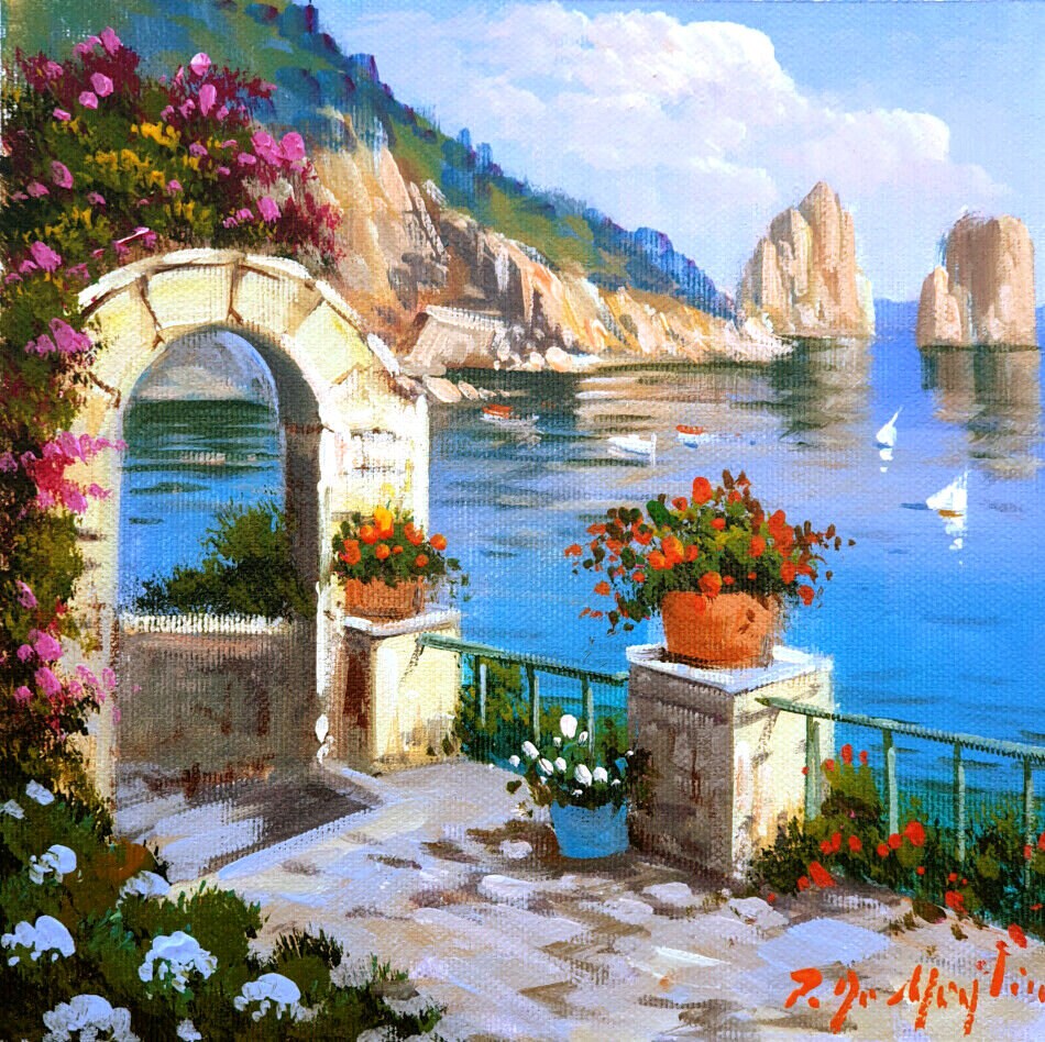 Capri view painting Italian seaside original oil canvas Etsy