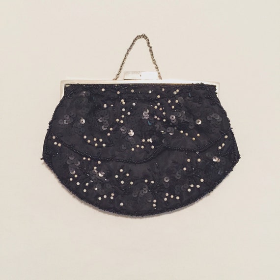 Vintage Flapper Black Sequin Purse