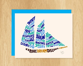 Hand-Lettered Explore. Dream. Discover. Card, Motivational Card, Travel Card, Graduation Card, Adventure Card, Inspirational Card, Ship Card