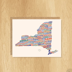 Carte de New York avec inscription manuscrite, Carte de forme New York, Carte des villes de New York, Carte de correspondance New York, Design new-yorkais, Art new-yorkais, Cadeau New York