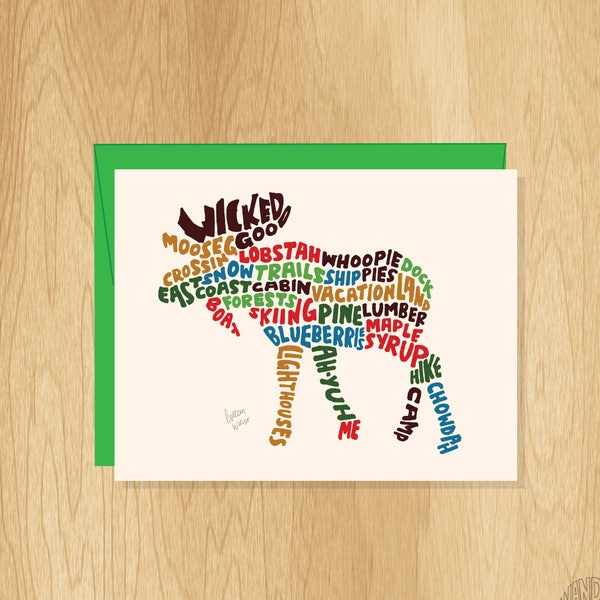 Hand-Lettered Maine Moose Card, Maine Card, Wicked Good Card, Moose Card, Fun Maine Card, Blank Greeting Card, Maine Lover Card