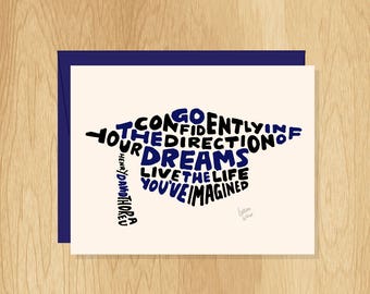 Hand Lettered Mortarboard Shape Graduation Card, Thoreau Quote Card, Grad Card, Congratulations Card