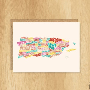 Hand-Lettered Puerto Rico Card, Puerto Rico Design, Puerto Rico Gift, Puerto Rico Art, Puerto Rico Cities Card, Puerto Rico Illustration
