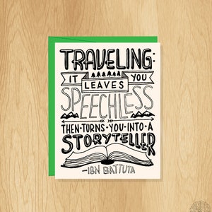 Hand-Lettered Traveling Card, Travel Card, Storyteller Card, Travel Lover Gift, Travel Artwork, Traveling Quote Card, Inspirational Card