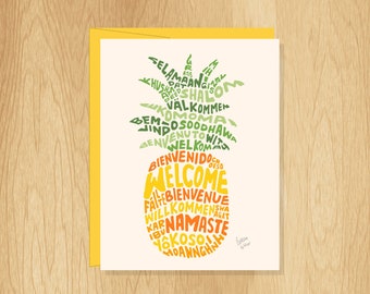 Hand-Lettered Welcome Card, Pineapple Shape Card, Pineapple Welcome Card, Welcome Language Card, Welcome Everyone Card, Inclusion Card