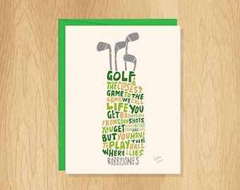 Hand-Lettered Inspirational Golf Card, Golf Shape Card, Golf Card, Inspirational Card, Card for Dad, Card for Husband, Golf Design