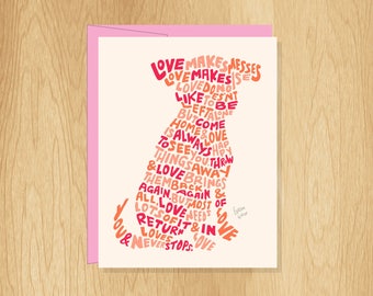 Hand-Lettered Pink Love Is Like A Dog Quote Card, Marriage Card, Wedding Card, Animal Lover Card