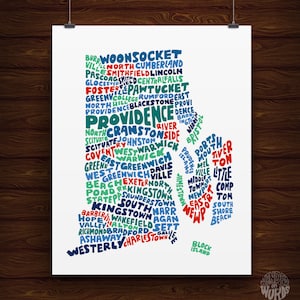 Hand-Lettered Rhode Island Print, Rhode Island Shape, Rhode Island Gift, Rhode Island Print, Rhode Island Artwork