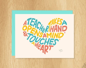 Hand-Lettered Teacher Appreciation Card, Teacher Love Card, Teacher Quote Card, Teacher Card, Card For Teacher