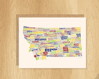 Carte Montana avec lettres à la main, cadeau Montana, forme Montana, carte villes du Montana, carte de correspondance du Montana, carte vierge du Montana, art du Montana