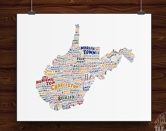Hand-Lettered West Virginia State Map Art Print