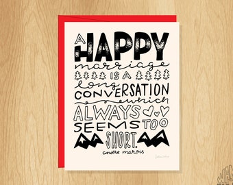 Hand-Lettered Happy Marriage Greeting Card, Valentines Day Card, Loved One Card, Anniversary Card, Husband Card, Wife Card