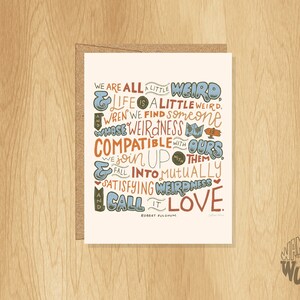 Carte de voeux un peu étrange avec lettres à la main, carte de Saint-Valentin, carte d'amour, carte de bizarrerie, carte d'anniversaire, carte pour conjoint