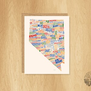 Hand-Lettered Nevada Card, Nevada Gift, Nevada Shape, Nevada Cities Card, Nevada Notecard, Nevada Design, Nevada Art, Nevada Illustration