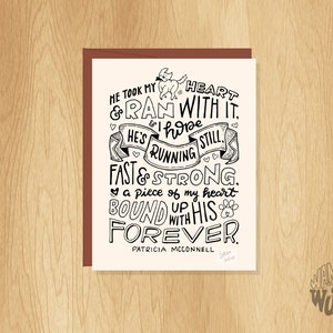 Carte avec inscription Take my heart and run with it, carte de sympathie pour chien, carte de citation de chien, carte de chien, carte d'amant de chien, carte de sympathie d'animal de compagnie