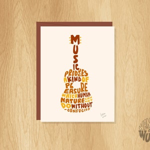 Hand-Lettered Music Lover Card, Guitar Shape Card, Confucius Quote Card, Musician Card, Music Card immagine 1