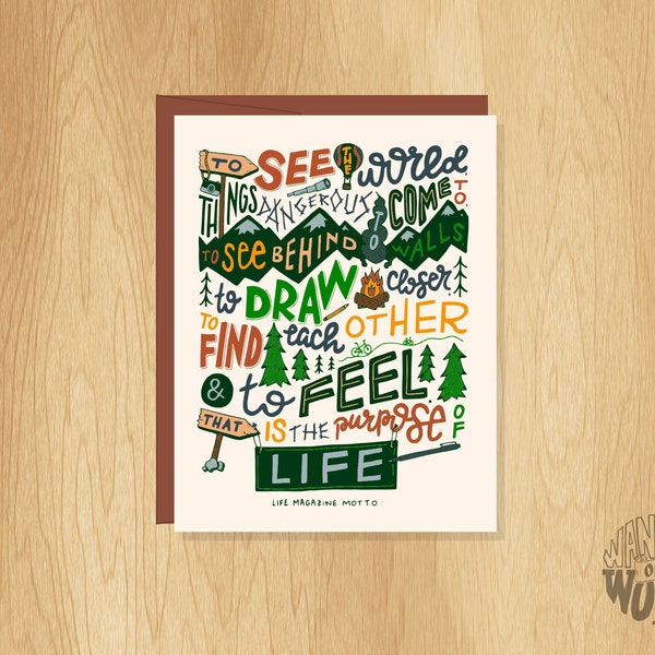 Hand-Lettered Life Magazine Motto Card, Live Life Card, Nature Card, Unique Hand-Lettered Card, Life Motto Quote Card, Inspirational Card