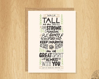 Hand-Lettered Walk Tall Card, Inspirational Hand-Lettered Card, Native American Proverb Card, Encouragement Card, Friendship Card, Baby Card