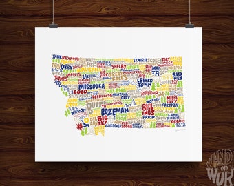 Hand-Lettered Montana Print, Montana Shape Art, Montana Art, Montana Artwork, Montana Illustration, Montana Design, Montana Print