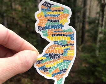 Pegatina de Nueva Jersey escrita a mano, pegatina del mapa de Nueva Jersey, pegatina con forma de Nueva Jersey, arte de Nueva Jersey, mapa de Nueva Jersey, ilustración de Jersey