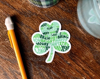 Hand-Lettered Shamrock Thoughts Sticker, Shamrock Sticker, Irish Blessing Sticker, St. Patricks Day Sticker, Hand-Lettered Sticker