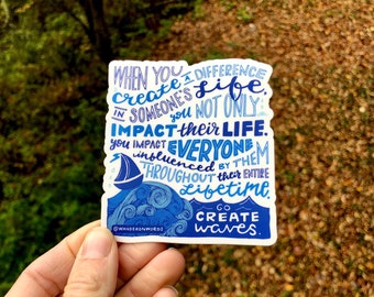 Pegatina de ondas con letras a mano, pegatina inspiradora, pegatina "Go Create Waves", pegatina náutica, pegatina con letras a mano, pegatina motivacional