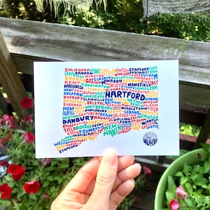Hand-Lettered Towns of Connecticut Postcard, Connecticut Towns Postcard, Connecticut Postcard, Connecticut Lover Postcard