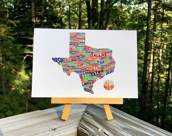 Hand-Lettered Towns of Texas Postcard, Texas Towns Postcard, Texas Postcard, Texas Lover Postcard, Texas Map Postcard, Texas Art