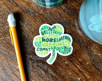 Hand-Lettered Shamrock Happiness Sticker, Shamrock Sticker, Irish Blessing Sticker, St. Patricks Day Sticker, Hand-Lettered Sticker