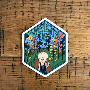 Adesivo de cabeça de melão com letras à mão, adesivo de Connecticut, adesivo de bicho mitológico, adesivo desenhado à mão, arte de cabeça de melão, arte assustadora